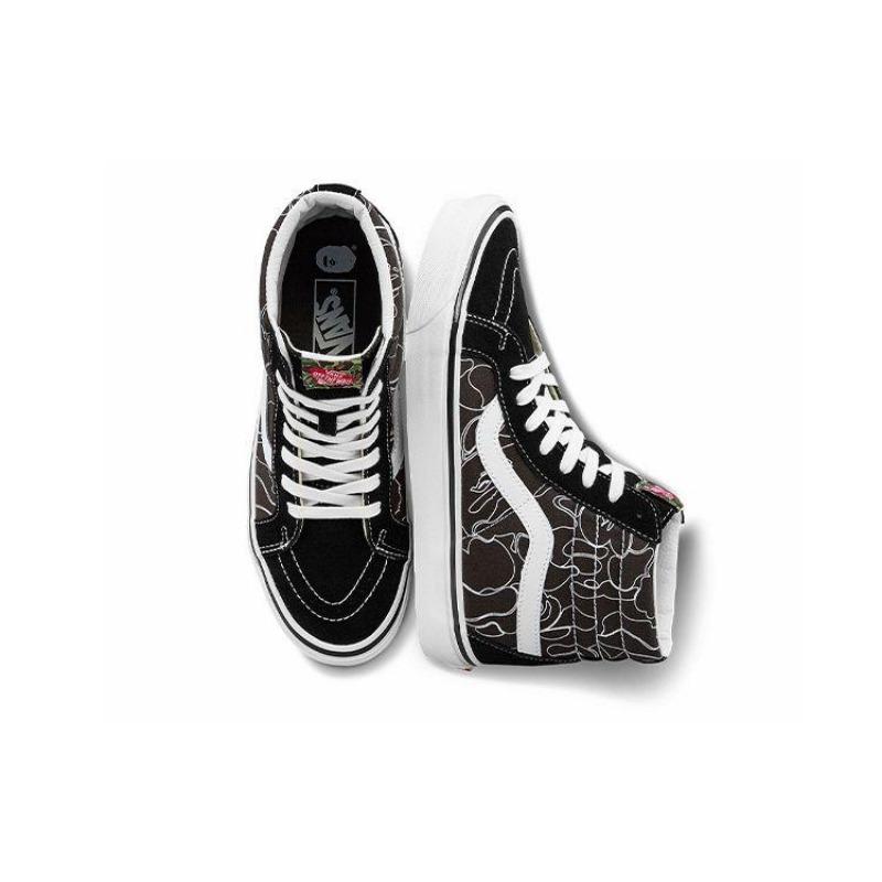 A BATHING APE x Vans SK8-Hi 38 DX Tela Pelle Scamosciata Divisa Collaborazione Resistente all'Usura Leggerezza Scarpe da Skate Unisex High Top Nere VN0A38GF7BG