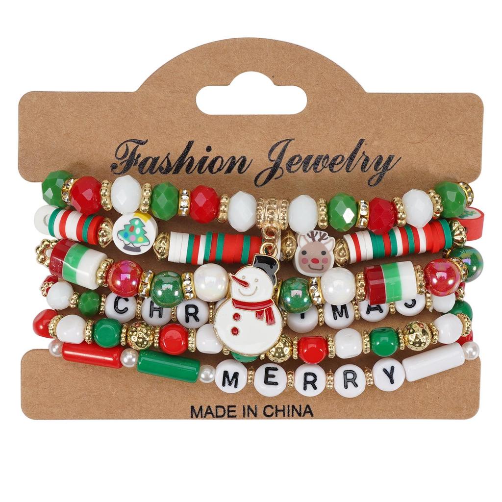Christmas Charm Bracelet with Snowman, Tree, Santa, and Deer Pendants