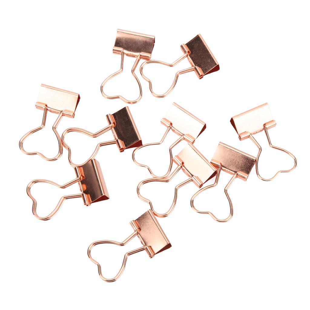 10Pcs Binder Clips Love Shape Rose Gold Clamping Force Tight Manganese Steel Sheet Material Paper Clips