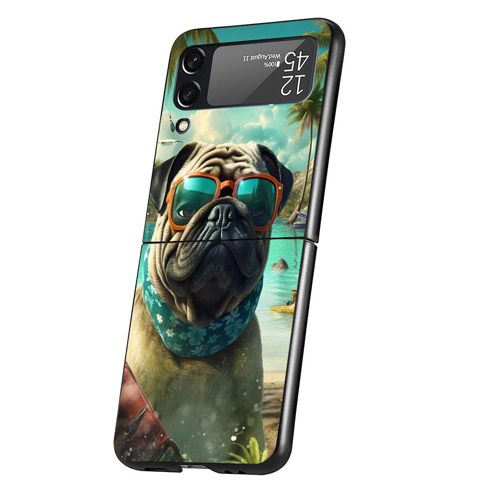 Love Pugs Cute Dog Case Phone Cover for Samsung Galaxy Z Flip 6 5 4 3 5G ZFlip6 ZFlip5 ZFlip4 ZFlip3 Black Hard Trend Fundas