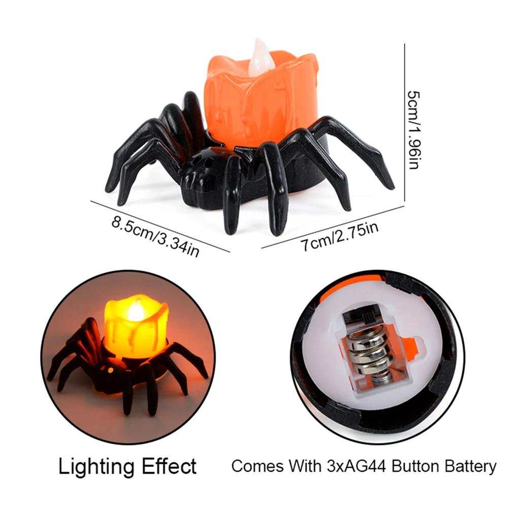 Halloween Spider Candle Lamp Decorations Plastic LED Light Horror Atmosphere Decorative Ornament Spider Halloween Party Decor