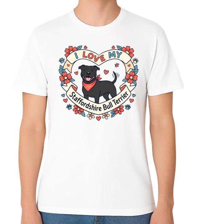 I Love My Staffordshire Bull Terrier Graphic Unisex T-Shirt Staff Dog Lover Tee L