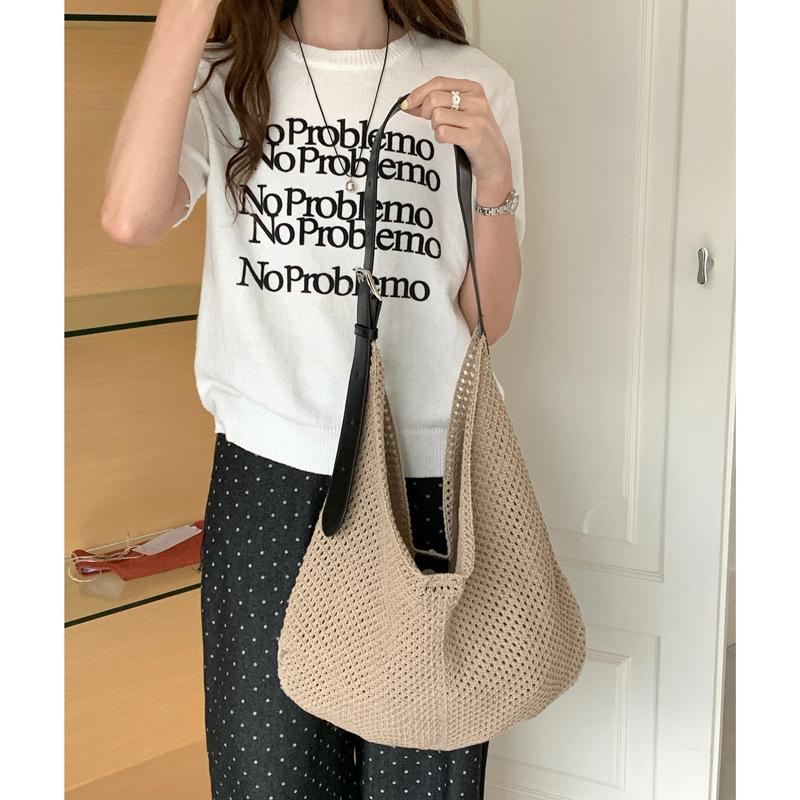 Borsa in Maglia Stile Coreano per Donna Borsa a Spalla Uncinetto Lavorazione a Rete Grande Capacità Borsa da Spiaggia Estiva Borsa a Mano Casual Quotidiana KTB