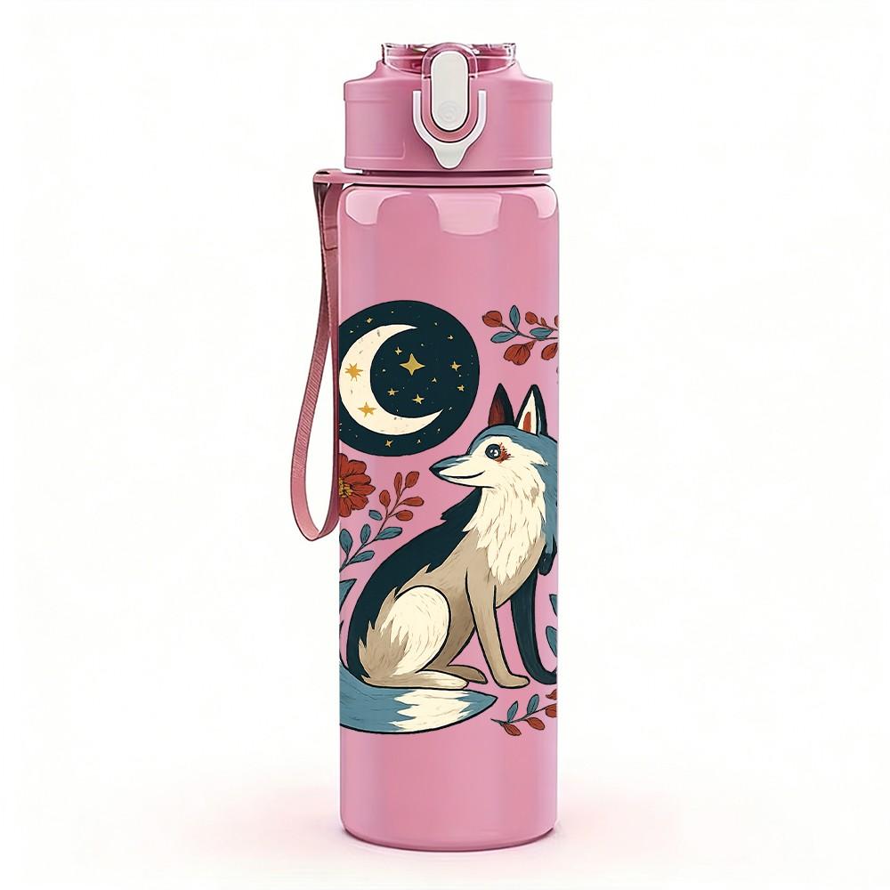 1PC Moon Floral Wolf Art 750ml Color Plastic Sports Water Bottle Leakproof Flip Straw Lid Suitable for Sports Office Home Use
