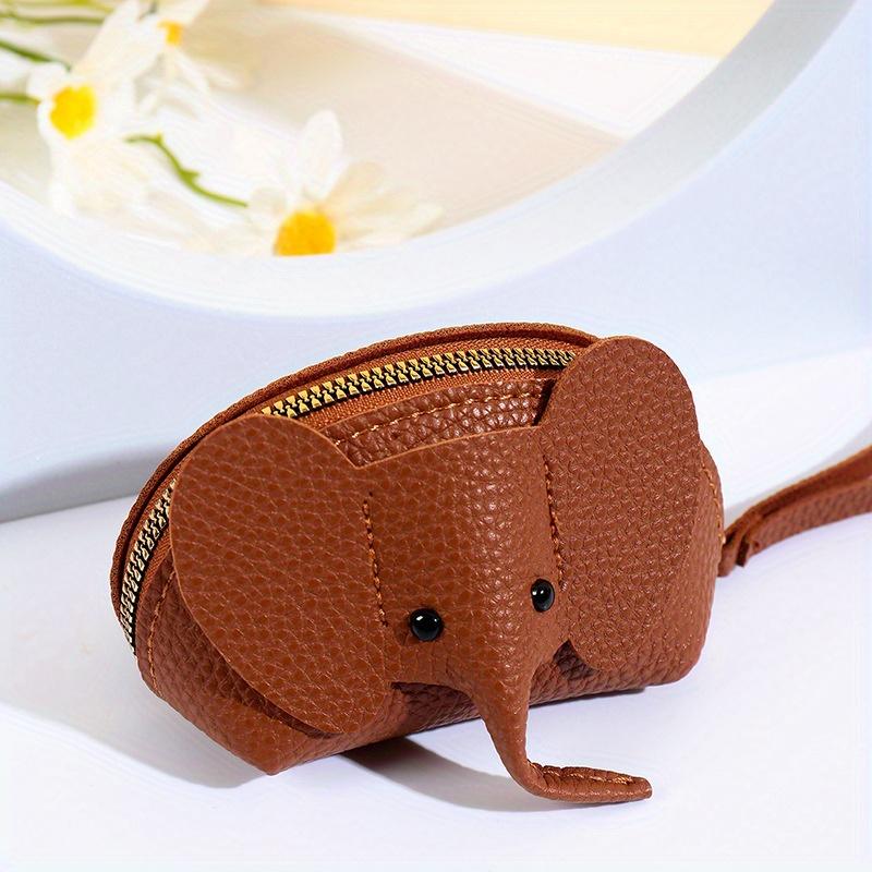 Cute Elephant 1pc Coin Purse with Wrist Strap Artificial Leather Zippered Pouch, Large Capacity Storage for Coins, Lipstick, Bank Cards Key Organizer