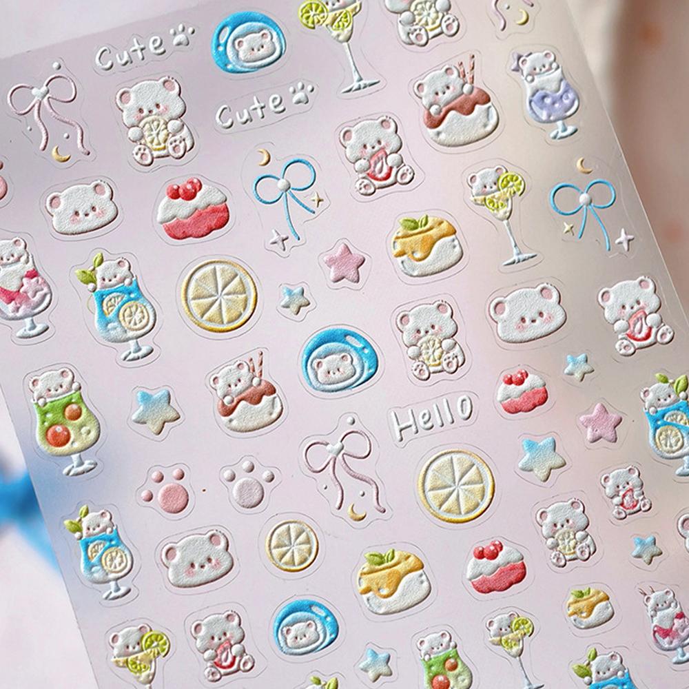 5D Pudding Jelly Dessert Fruit Cherry Pink Claw Print Bowknot Tie Knot Love Heart Stars Nail Art Sticker Adhesive Manicure Decal