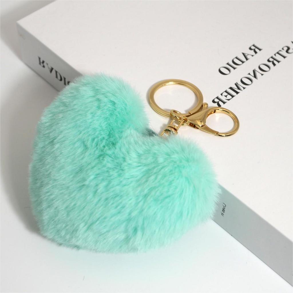 Heart-shaped Peach Faux Fur Keychain - 10cm Plush Pendant for Bags, Cars, and Accessories