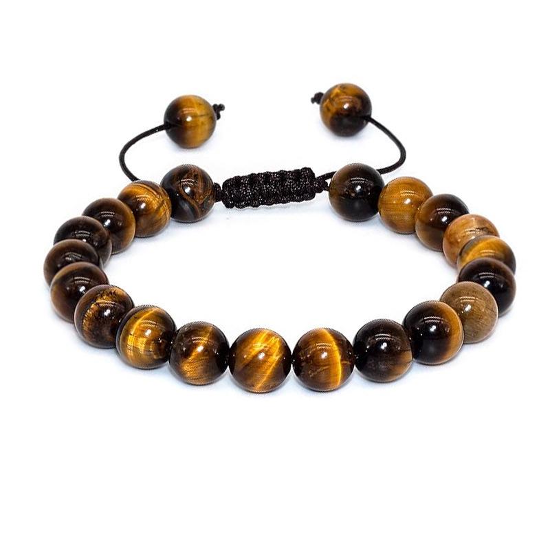 Unisex Adjustable Natural Agate & Crystal Quartz Bracelet with 8mm Beads