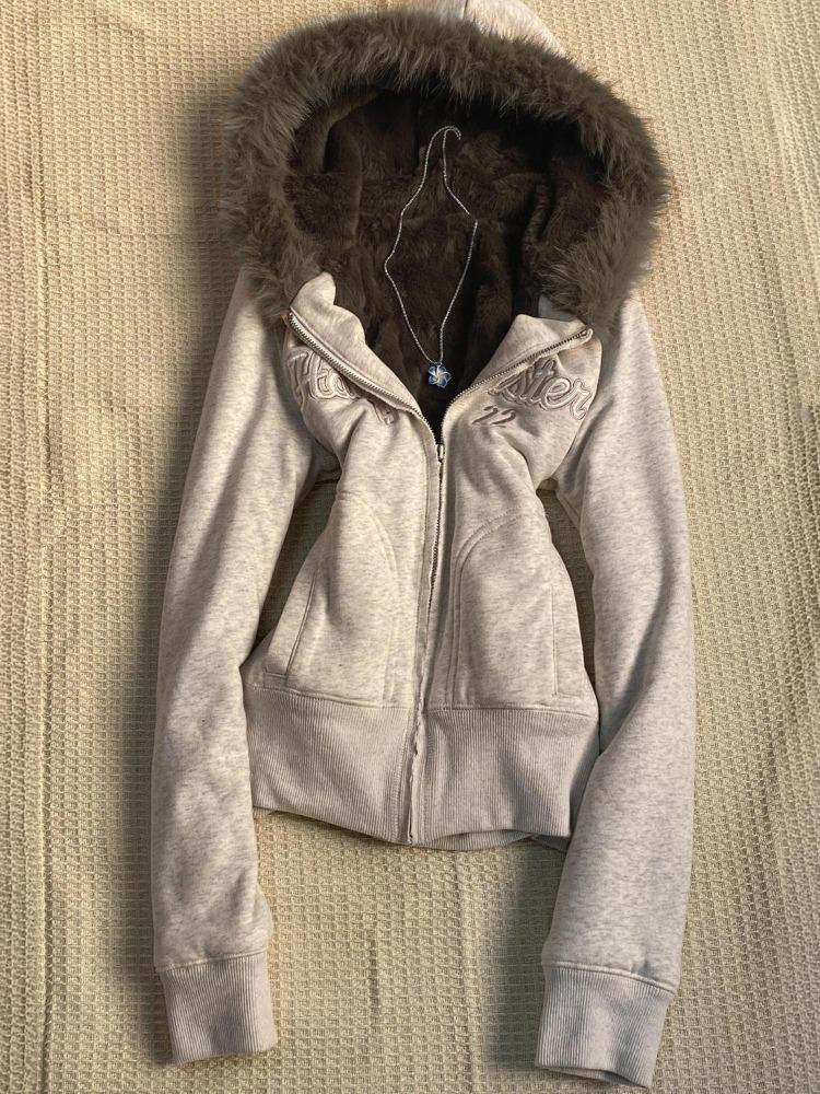 Jackets Women Autumn Winter Embroidery Letter Zipper Outwear Loose Hoodies Y2k Harajuku Grunge Sweatshirts