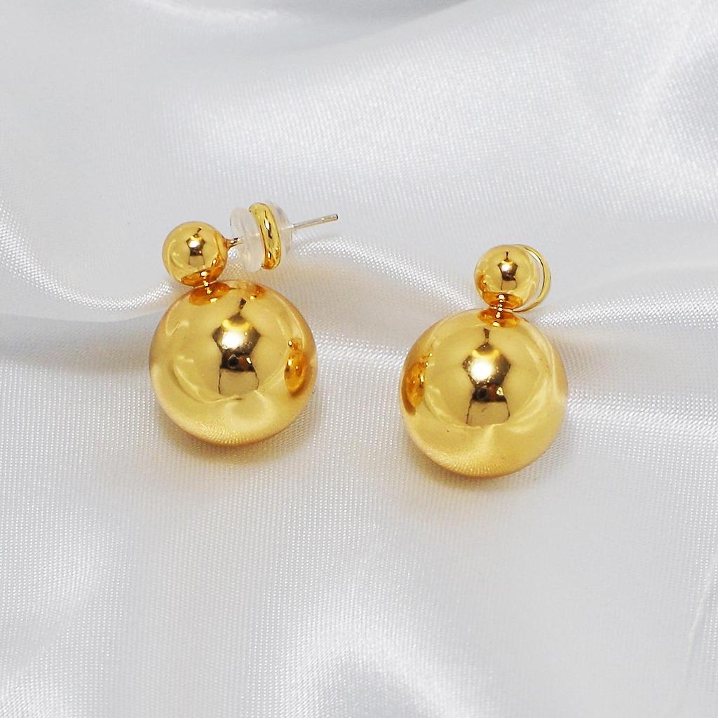 Korean Dongdaemun 18K Gold-Plated S925 Silver Round Ball Stud Earrings - Minimalist Women's Design