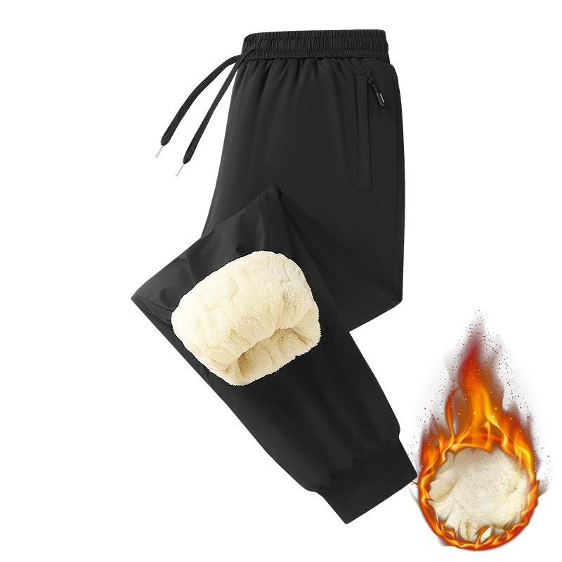 Men's Fleece-Lined Trousers with Thickened Cotton Lining Winter Thermal Outerwear Casual Trousers with Cuffed Legs Men's Sports Trousers