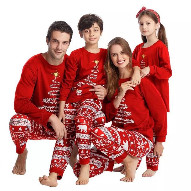 Christmas Santa Claus Matching Family Pajamas European And American Style Cartoon Print Cotton Blend