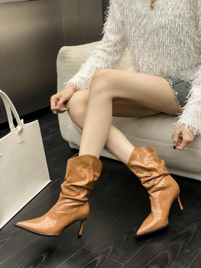 2025 Autumn New Pointed Thin Heel High Heel Temperament Thin French Fashion Sexy Beauty Female Internet Celebrity Short Boots