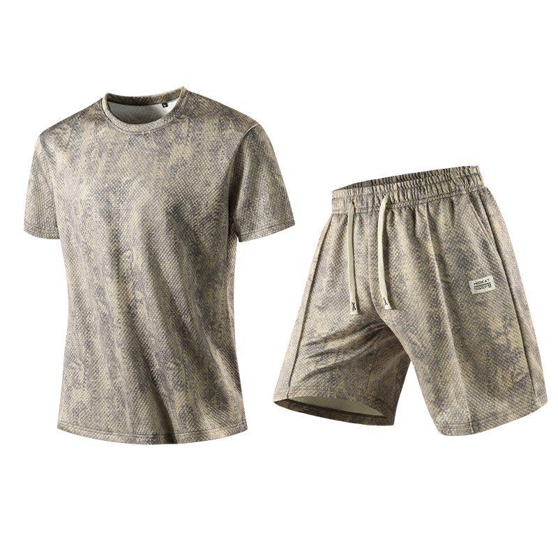 

Men s Light Luxury Summer Loose-Fit Two-Piece Casual Sports Set S хакі