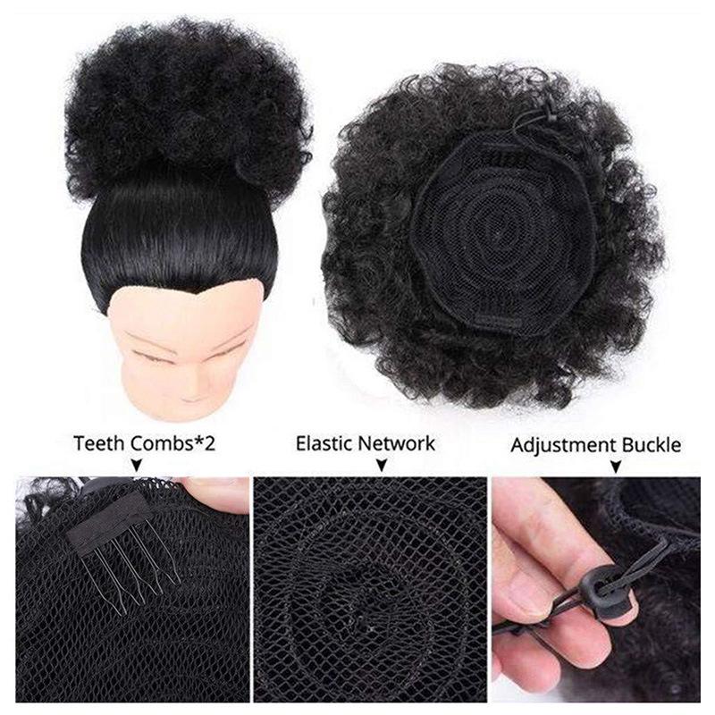 African Small Curls Fluffy Explosion Drawstring Bun Wig