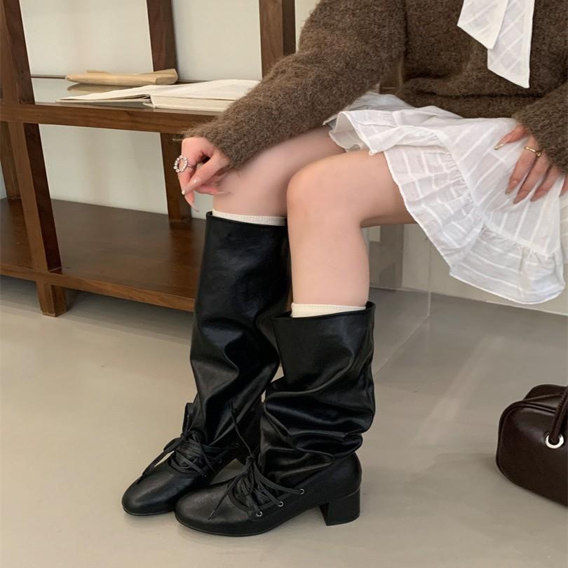 Thick Heel Boots Women's 2025 Autumn and Winter New Women's Boots But Knee Boots High Boots Round Head Western Knight Boots
