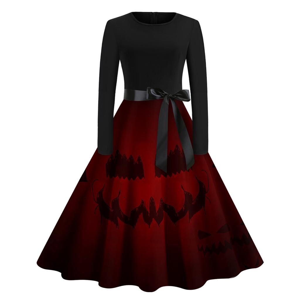 Halloween Women's Casual Fashion Round Neck Printed Vintage Dress