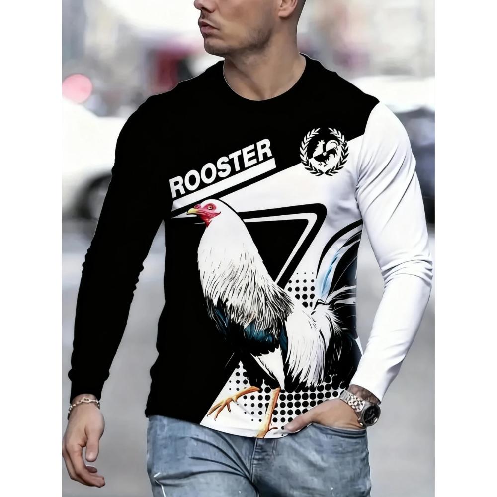 Men's Animal Print Long Sleeve Fashion Versatile Top Casual Loose Pullovers Long Sleeves Men’s