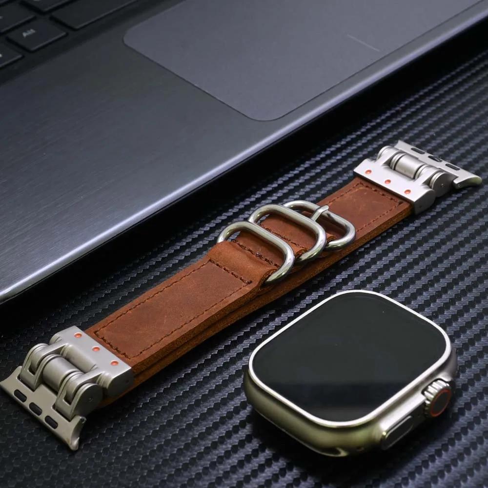 Soft Leather Strap for Apple Watch Ultra 2 49mm Series 10 9 8 7 46mm 45mm Men Luxury Band for iWatch 6 5 4 Se 44mm Loop Bracelet
