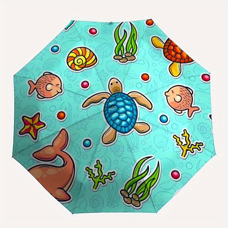 

1pc Ocean Creatures Pattern Automatic Opening/Closing Folding Umbrella with 72 Ribs, Plastic Handle, Windproof Portable Sunshade Umbrella y250726112