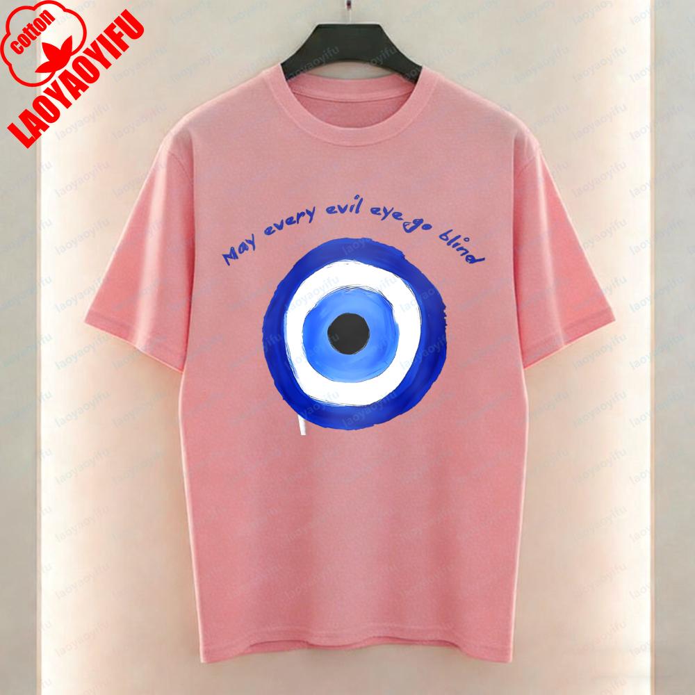 Evil Eye Protection Unisex TShirt Y2K Fashion Blue Unique Graphic TOPS Trendy Casual Style Cotton Tee Streetwear Unisexs Womens
