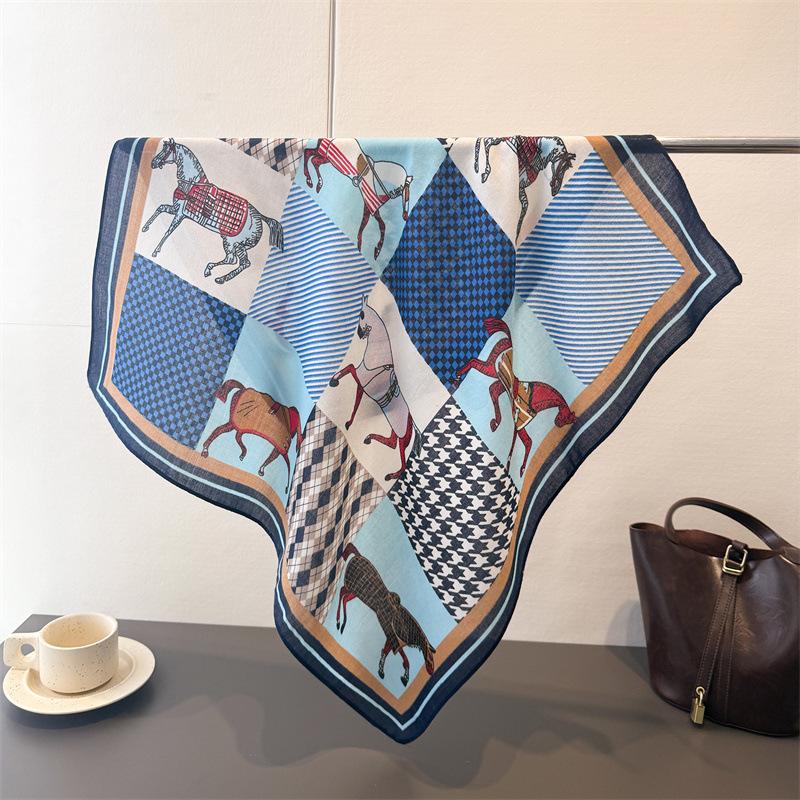 Polka Dot Style Herringbone Pattern Cotton And Linen Small Square Scarf Silk Scarf Imitation Velvet Headscarf Shawl Sun Protection Scarf Women'S Scarf