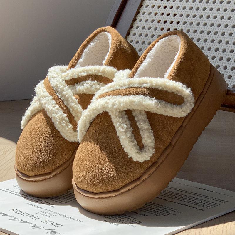 New simple retro all-inclusive heel cotton shoes winter indoor velvet warm non-slip cross Velcro shoes