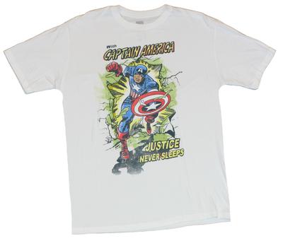Captain America Comics Adult New TShirt Justice Never Sleeps Kirby Cap