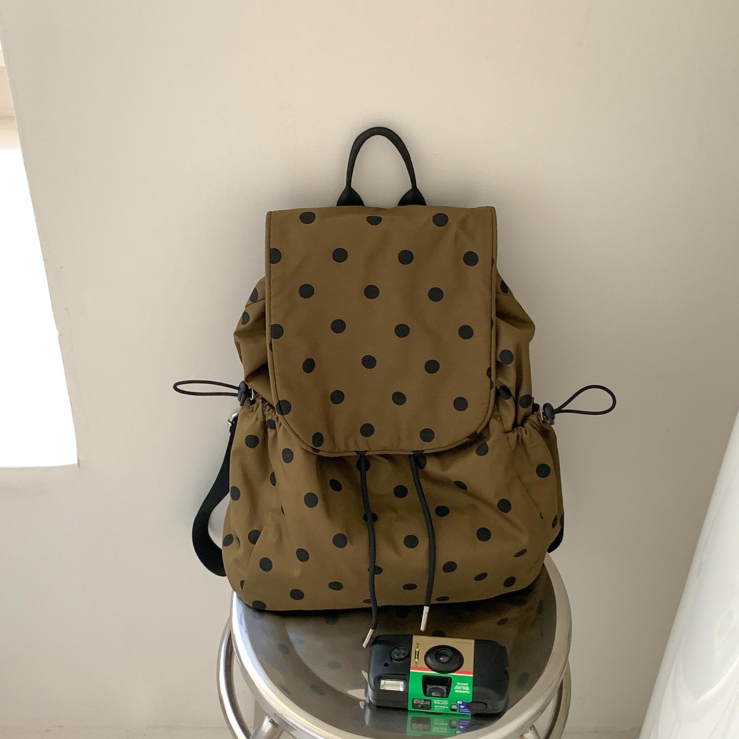 

Fashi Polka Dot Women Backpack New Lightweight Nyl Backpack Casual Travel Backpack Niche Design Round Dot Student School Bag зелений