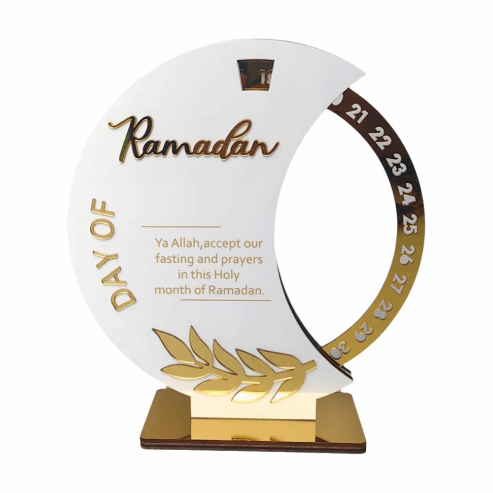 

Multicolor Eid Mubarak Advent Calendar Acrylic with Wooden Base Desktop Ornament Rotatable Ramadan Countdown Calendar