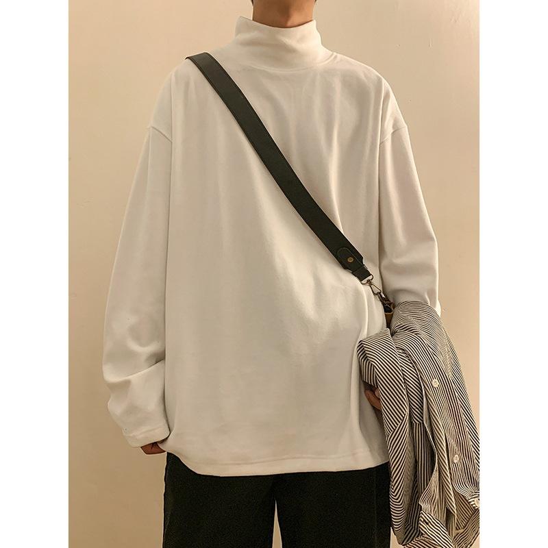 German Velvet Bottoming Shirt Men'S Long-Sleeved Spring And Autumn Loose Inner Sweater T-Shirt Semi-Turtleneck Hong Kong Style Boys Autumn Clothes