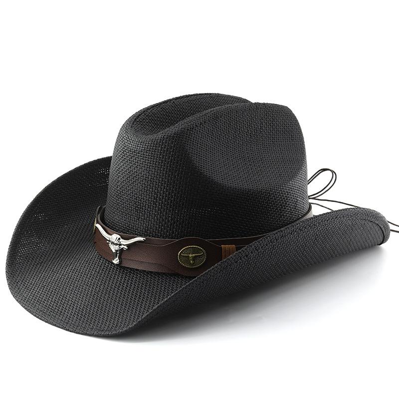 Westlicher Cowboyhut Herren, Kuhkopf-Gürtel Sprühfarbe Strohhut Damen, Europäische und Amerikanische Cowboyhüte