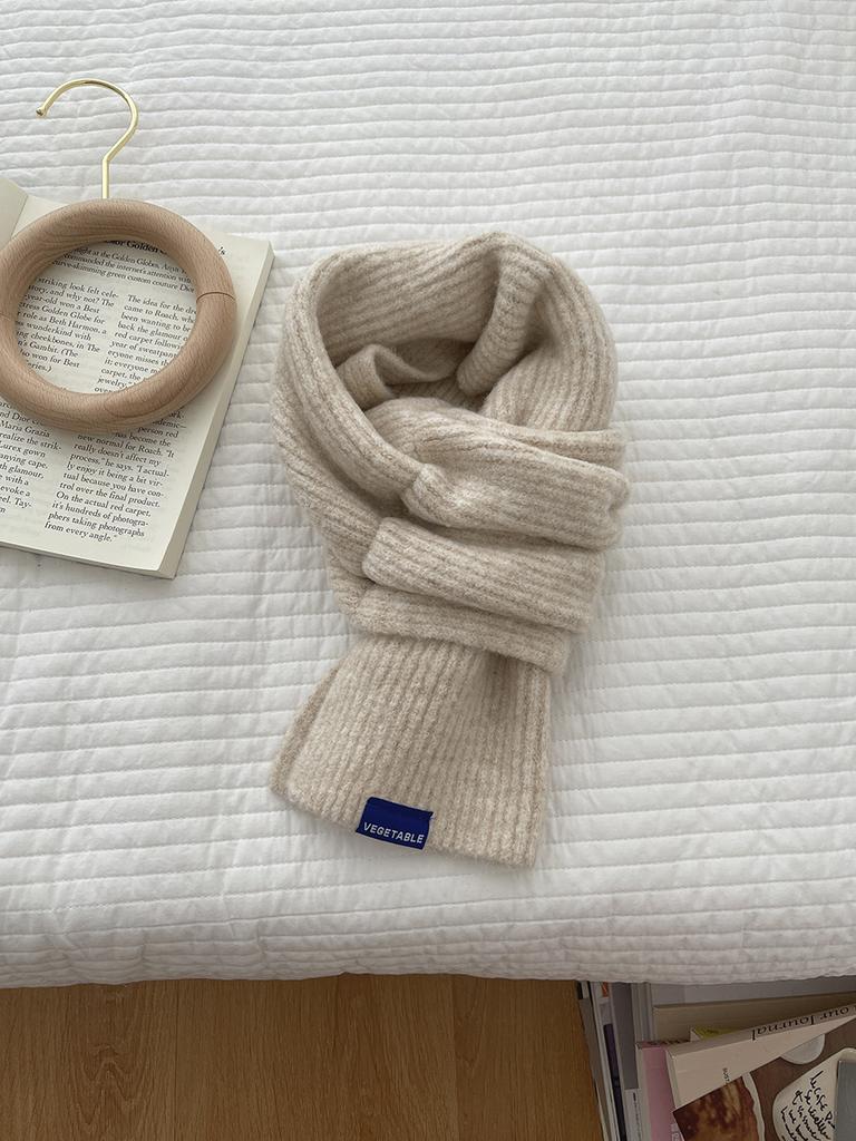 Winter thickened warm scarf women's versatile solid color short knitted student windproof literary soft waxy