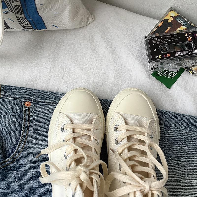 Весенние белые туфли женские чисто белые универсальные высокие парусиновые туфли — фото 4