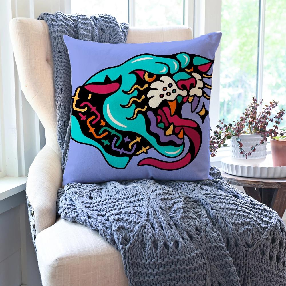 Niedlicher Löwe Tiger Leopard Kissenbezug Quadratisches Kissen Schlafzimmer Sofa Freizeit Komfort Kissen Auto Wohnzimmer Heimdekoration 40X40