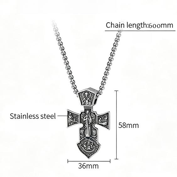 Men's Vintage Distressed Eastern Orthodox Cross Necklace Titanium Steel