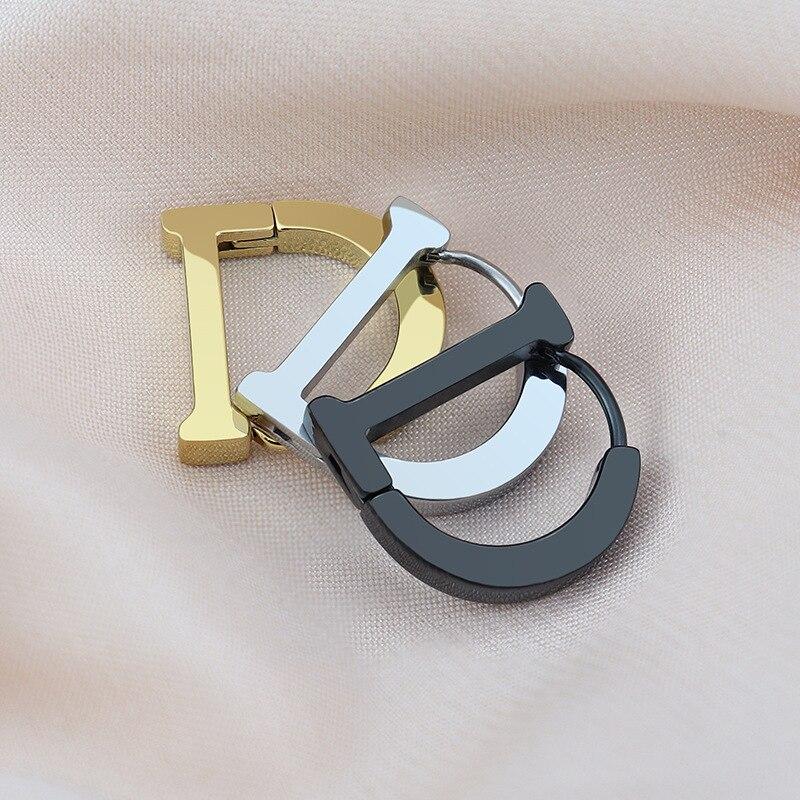 Fashion Stainless Steel Letter D Hoop Earrings For Women Men Simple Geometric Huggie Piercing Earring Party Birthday Jewelry
