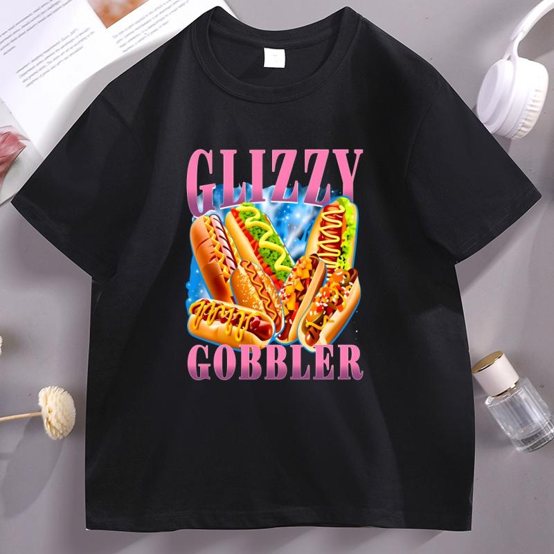 Funny Glizzy Gobbler Meme T Shirt Hilarious Hotdog TShirts Casual Soft Pullover Cotton Tshirt Unisex Unisex Tee Shirt High Quality