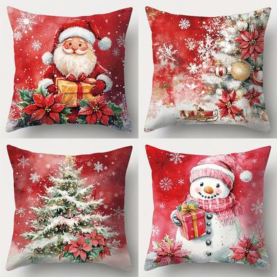 Christmas Decoration Pillowcase Red Santa Claus Snowman Pillow Cover Sofa Cushion Cover Home Decoration New Year Gift