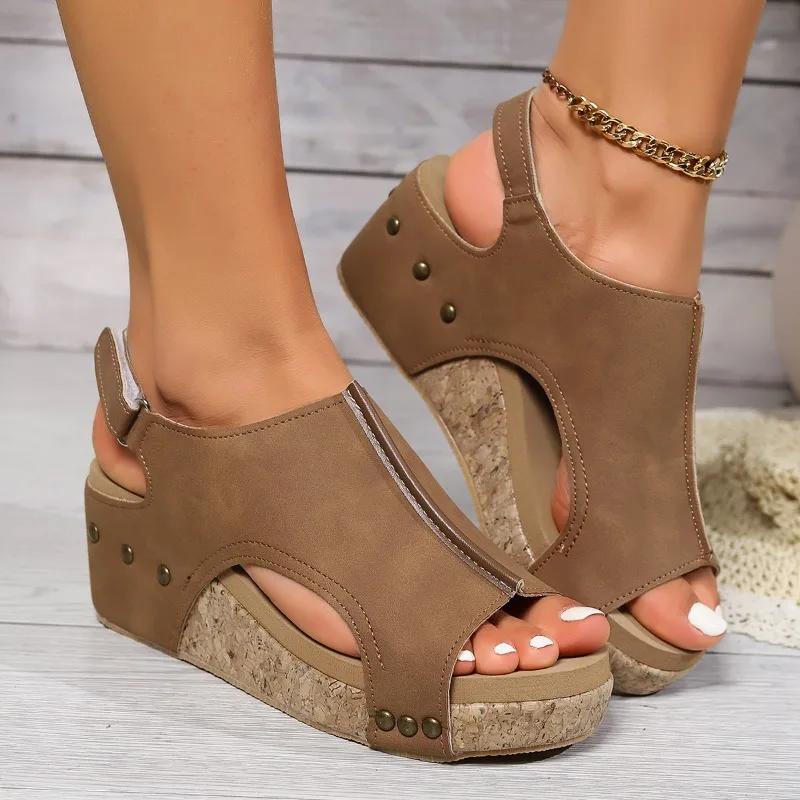 Fashion Retro Shoes for Women Summer New Peep Toe Platform Hook Loop Wedge High Heels Sandals Zapatos De Mujer