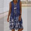 Irregular Printed Women's Sleeveless Dress with V-Neck and Loose Fit Perfect for Summer Vacation