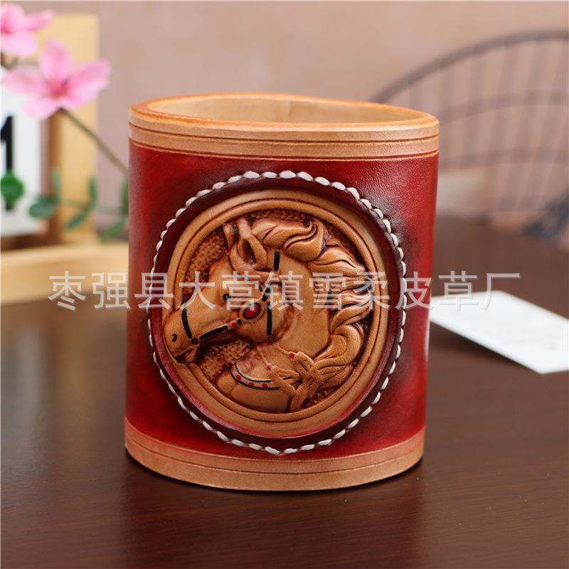 

First Layer Cowhide Retro Pony Pen Holder Storage Box Office Desktop Cute Cartoon Ornament Creative Birthday Gift One size fits all красный