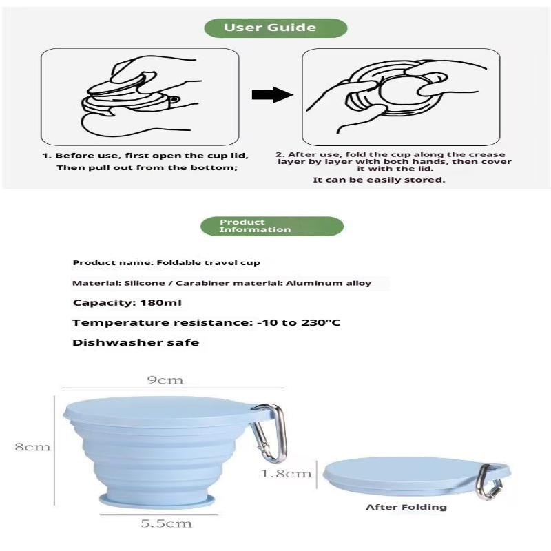 Tazza Pieghevole Resistente al Calore Tazza Portatile per Bevande Tazze d'Acqua in Gomma Viaggio Campeggio Silicone Morbido