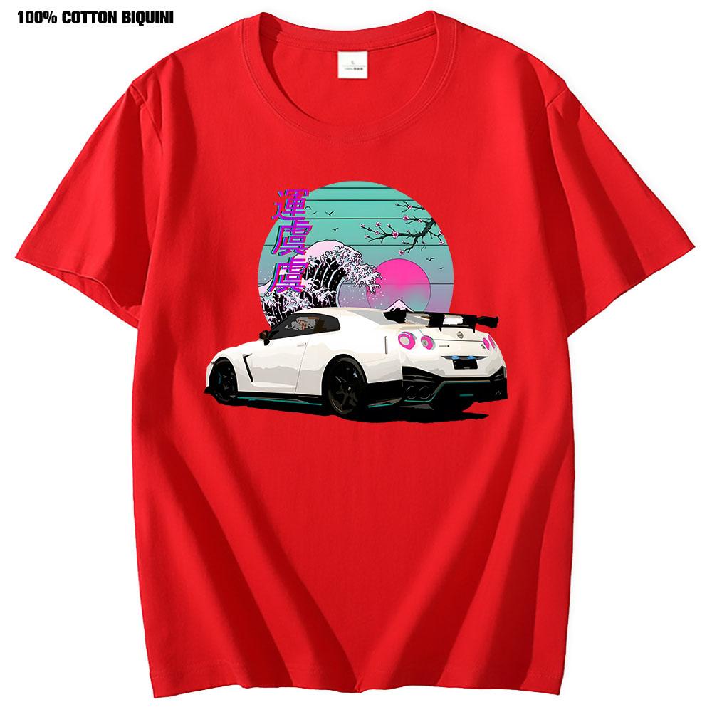 Anime T Shirt For R35 Skyline GTR Vaporwave JDM Legend Car Print Shirt Men Short Sleeve 100% Cotton Graphic T Shirts