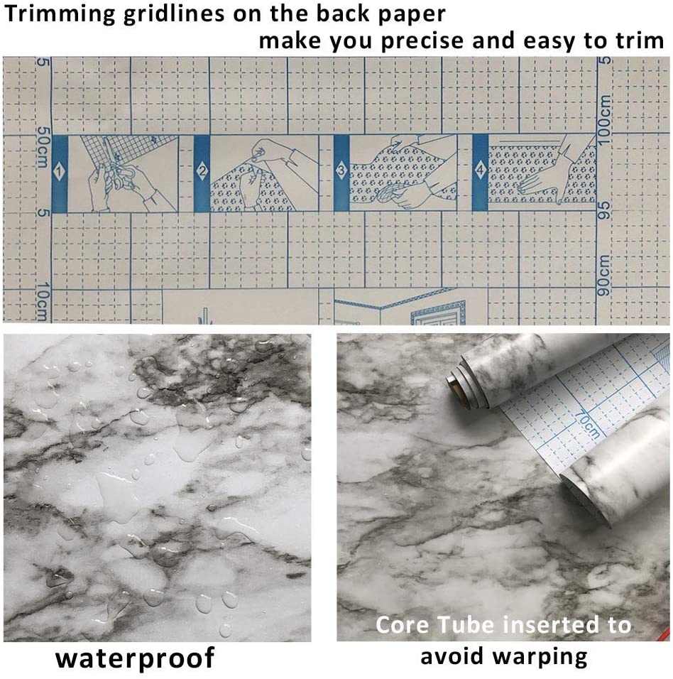 Gray Marble Self-Adhesive Wallpaper Waterproof Vinyl Peel and Stick Wallpapers for Old Furniture Kitchen Countertop Granite Film