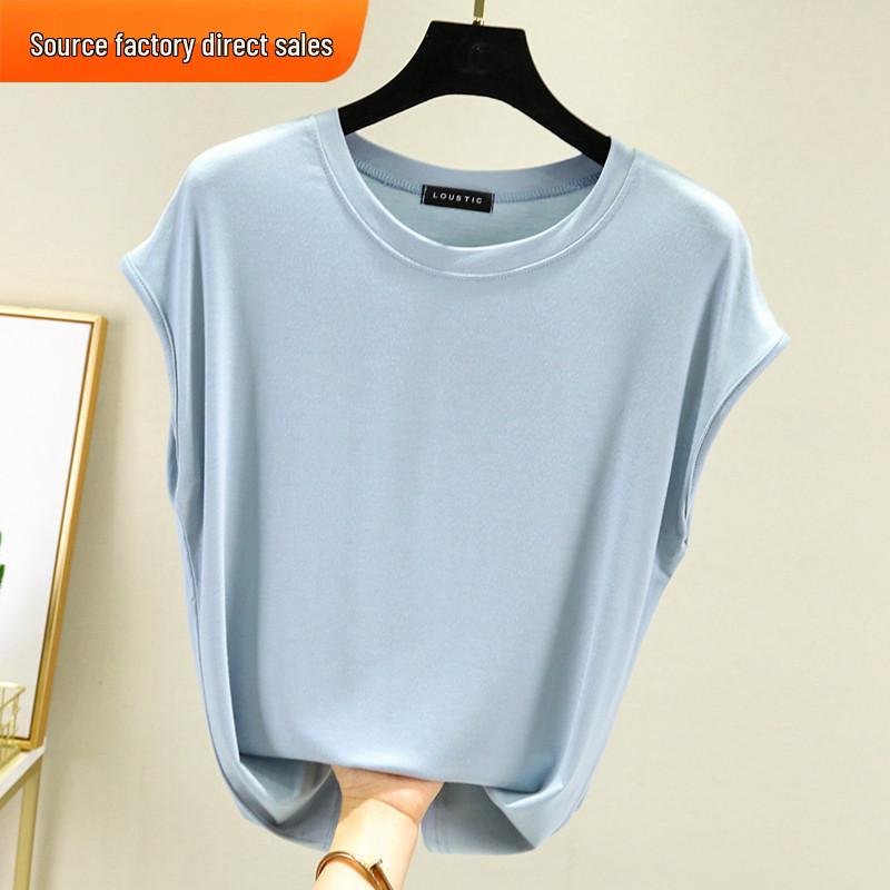 Damen Übergröße Ärmelloses Modal T-Shirt - Sommerkollektion 2025, Vielseitiges einfarbiges Basisschicht-Top
