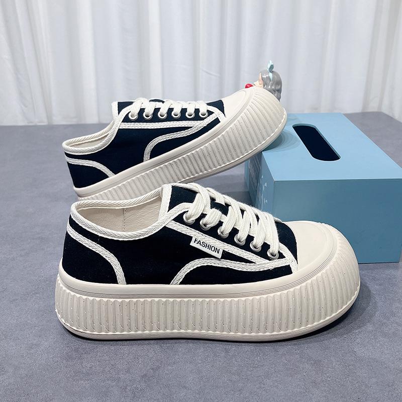 Ugly Cute Big Head Canvas Shoes Women's  Spring New Biscuit Thick Bottom Casual All-match Small Fragrance Doll Bread Shoes