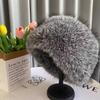 Fur Hat Women Warm Snow Ski Cap Female Fluffy Faux Fur Bucket Hat Thick Winter Outdoor Earwarmer Windproof Ear Protect Caps