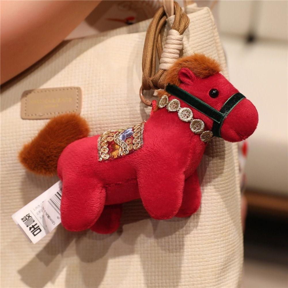 Creative Plush Pony Keychain Mascot Doll New Year Horse Hanging Funny Pony Key Ring Bag Key Decor
