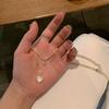 Double-Layer Highlight Pearl Love Necklace Women'S Fashion Rhinestone Design Sense Stacked With Opal Collarbone Chain